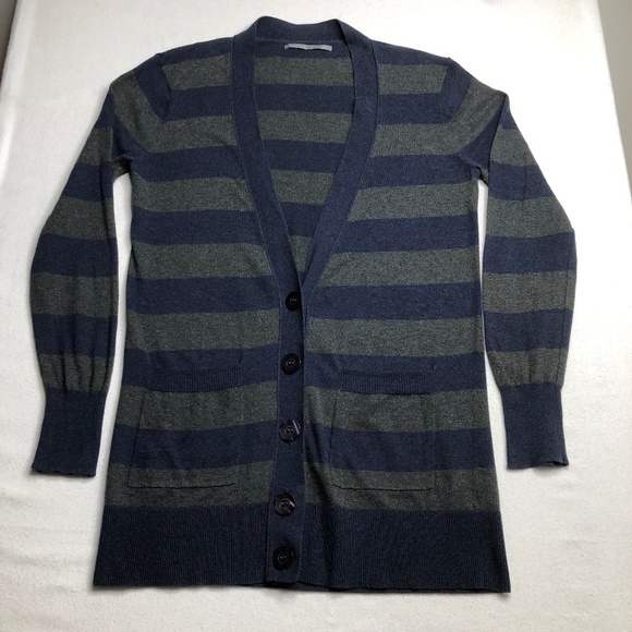 Rubbish Sweaters - Rubbish Women Blue Gray Cardigan Stripped‎ Large 100% Cotton